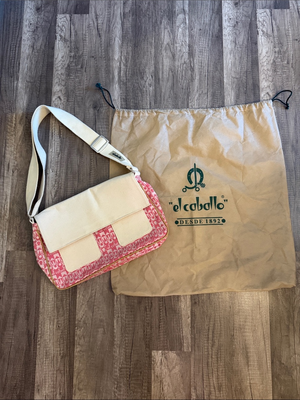 El Caballo Pink & Cream Crossbody Shoulder Bag